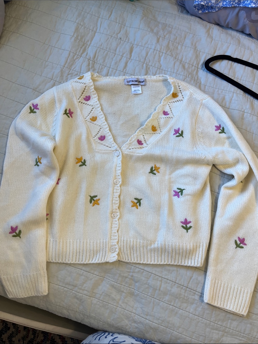 Cotton Emporium Cream cardigan with flowers cottagecore spring